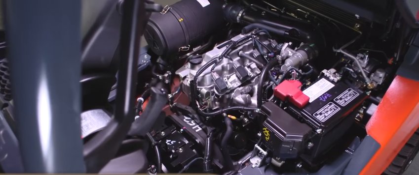 Close up shot of a forklift engine 