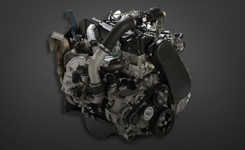 Close up of a Toyota forklift engine with a gray background